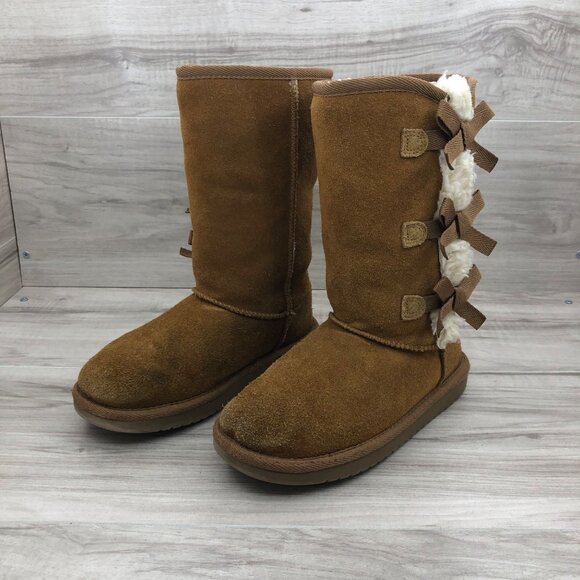 Koolaburra Boots Kids Girls 2 Brown Suede Pull On Lined Winter - Picture 3 of 11